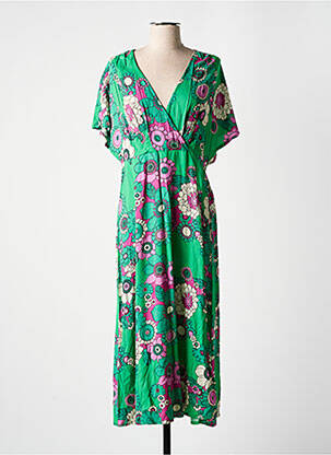Robe mi-longue imprimé fleurs manches courtes vert AN' GE femme