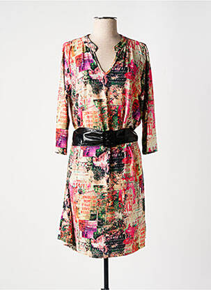 Robe mi-longue coupe fluide manches longues rose EGO femme