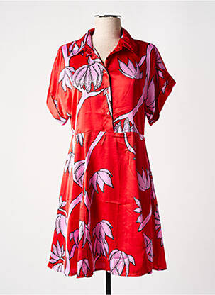 Robe mi-longue imprimé fleurs manches courtes rouge AN' GE femme