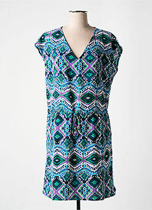 Robe mi-longue coupe fluide manches courtes bleu SARAH JOHN femme