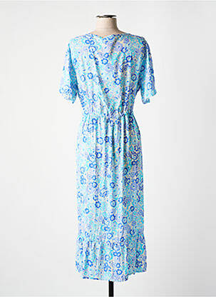 Robe mi-longue imprimé fleurs manches courtes bleu HALOGENE femme
