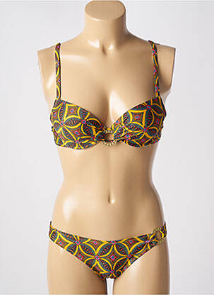 Maillot de bain 2 pièces stretch haut soutien-gorge moulé jaune ANTIGEL femme