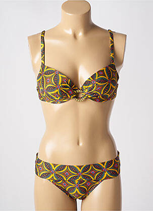 Maillot de bain 2 pièces stretch haut soutien-gorge moulé jaune ANTIGEL femme