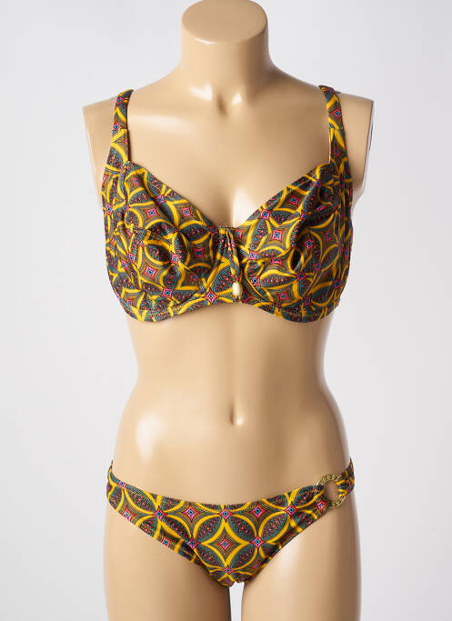 Maillot de bain 2 pièces stretch haut soutien-gorge emboitant jaune ANTIGEL femme