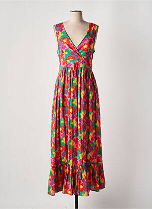 Robe longue imprimé fleurs sans manche rouge CHICOSOLEIL femme