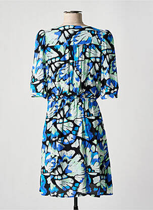 Robe mi-longue coupe fluide manches courtes bleu ARTLOVE femme