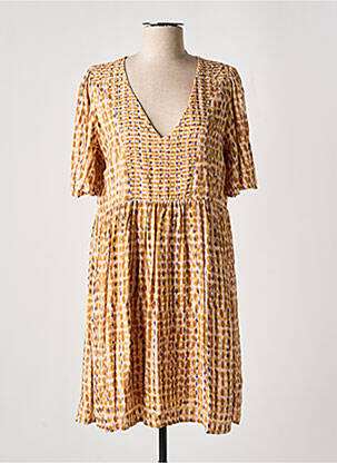 Robe mi-longue imprimé fantaisie manches courtes beige GRACE & MILA femme