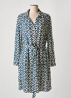 Robe mi-longue imprimé fantaisie manches longues bleu LA PETITE ETOILE femme