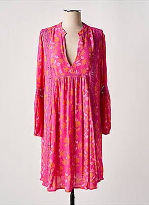 Robe mi-longue imprimé fleurs manches longues rose CHICOSOLEIL femme