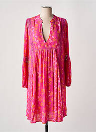 Robe mi-longue imprimé fleurs manches longues rose CHICOSOLEIL femme