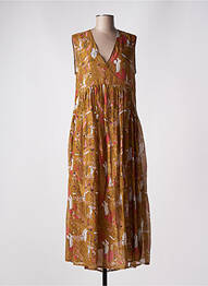 Robe longue imprimé fleurs sans manche marron ALYSI femme