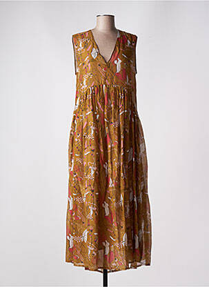 Robe longue imprimé fleurs sans manche marron ALYSI femme