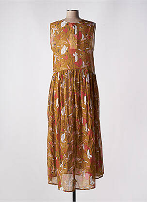 Robe longue imprimé fleurs sans manche marron ALYSI femme