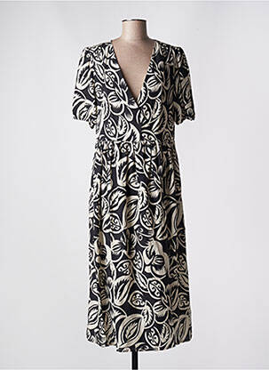 Robe longue imprimé fantaisie manches courtes noir BELLE PIÈCE femme