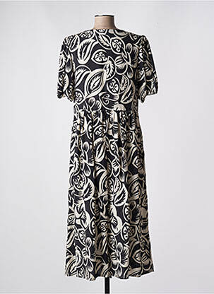 Robe longue imprimé fantaisie manches courtes noir BELLE PIÈCE femme