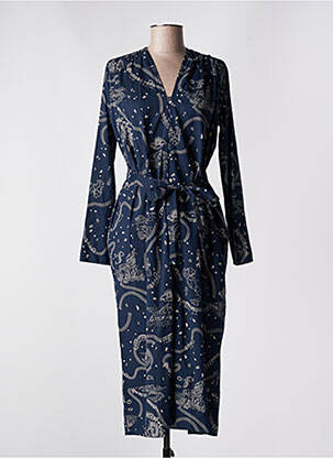Robe mi-longue imprimé fantaisie manches longues bleu ROSEANNA femme