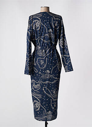 Robe mi-longue imprimé fantaisie manches longues bleu ROSEANNA femme
