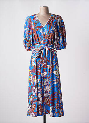 Robe mi-longue coupe évasée manches courtes bleu SHIRTAPORTER femme