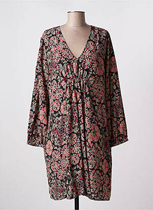 Robe mi-longue imprimé fleurs manches longues noir MOMONI femme