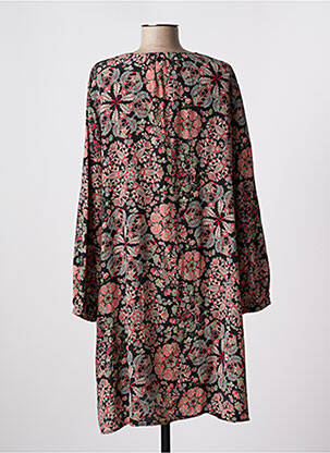 Robe mi-longue imprimé fleurs manches longues noir MOMONI femme