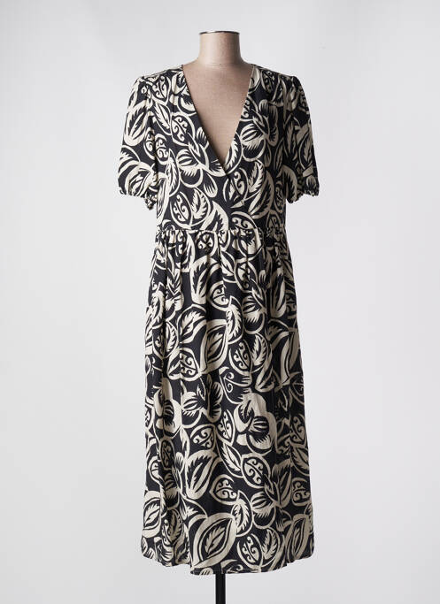 Robe longue imprimé fantaisie manches courtes noir BELLE PIÈCE femme