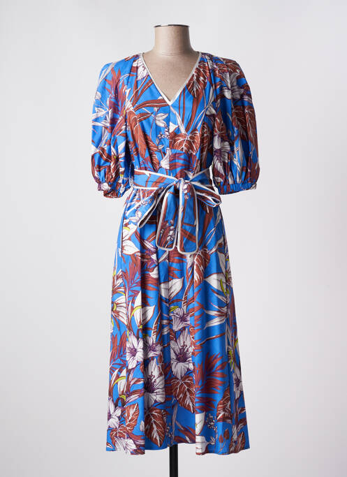 Robe mi-longue fermeture zippée au dos manches courtes bleu SHIRTAPORTER femme