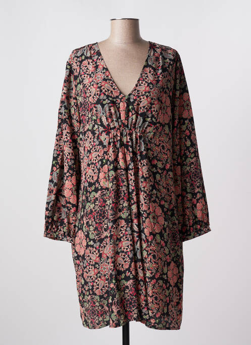 Robe mi-longue coupe fluide manches longues noir MOMONI femme