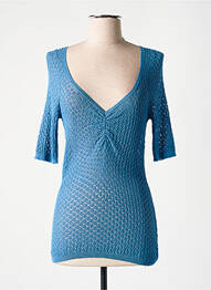 Pull col v manches 3/4 bleu LOUIZON femme