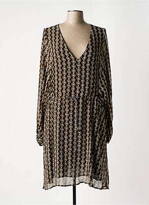 Robe mi-longue coupe fluide manches longues noir MOMONI femme