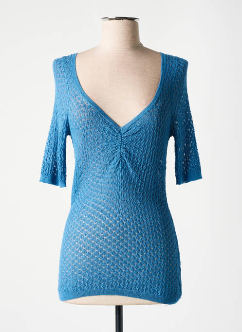 Pull col v manches 3/4 bleu LOUIZON femme