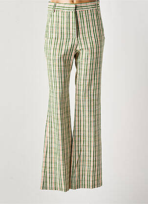 Pantalon flare fermeture zippée sous rabat avec crochet taille haute vert MARGAUX LONNBERG femme