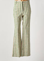 Pantalon flare fermeture zippée sous rabat avec crochet taille haute vert MARGAUX LONNBERG femme