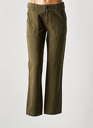 Pantalon droit fermeture zippée sous rabat boutonné taille normale vert FIVE femme