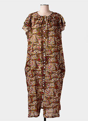 Robe longue imprimé fantaisie manches courtes orange CHICOSOLEIL femme
