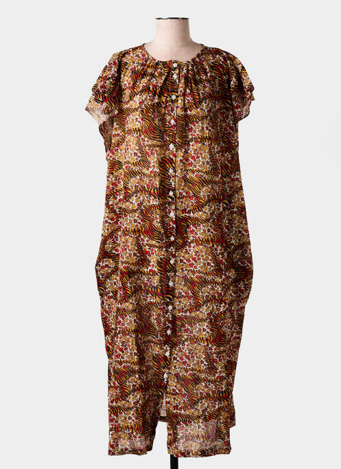 Robe longue imprimé fantaisie manches courtes orange CHICOSOLEIL femme
