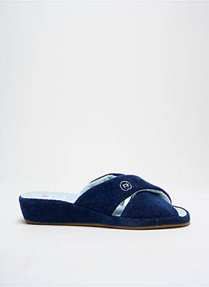 Chaussons/pantoufles tissage satiné talon de 4 à 6cm bleu ROHDE femme
