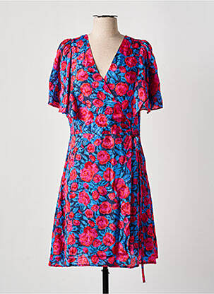 Robe mi-longue imprimé fleurs manches courtes bleu LA PETITE ETOILE femme