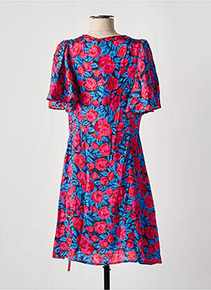 Robe mi-longue imprimé fleurs manches courtes bleu LA PETITE ETOILE femme
