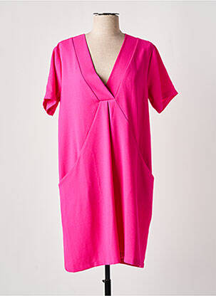 Robe mi-longue tissage crêpe manches courtes rose PAKO LITTO femme
