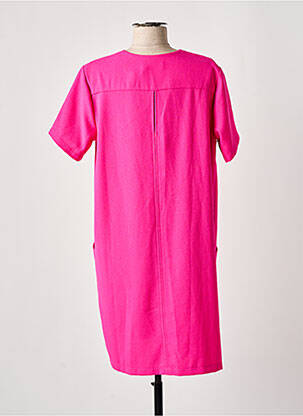 Robe mi-longue tissage crêpe manches courtes rose PAKO LITTO femme