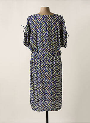 Robe mi-longue imprimé fleurs manches courtes bleu GRIFFON femme