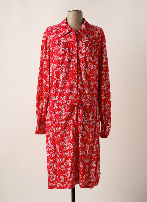 Robe mi-longue coupe fluide manches longues rouge YESTA femme