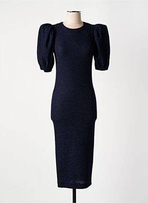 Robe mi-longue fermeture zippée au dos manches courtes bleu ROTATE femme
