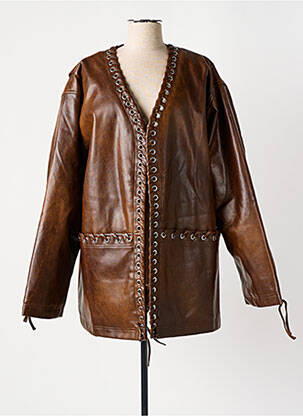Veste simili cuir poches marron ROTATE femme