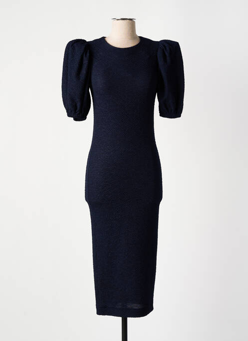 Robe mi-longue fermeture zippée au dos manches courtes bleu ROTATE femme
