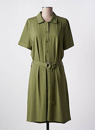 Robe mi-longue coupe fluide manches courtes vert HBT femme