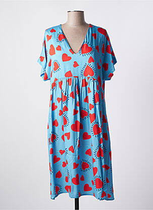 Robe mi-longue imprimé fantaisie manches courtes bleu LES BLONDINETTES femme