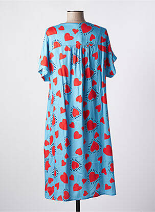 Robe mi-longue imprimé fantaisie manches courtes bleu LES BLONDINETTES femme