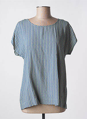 Blouse tissage popeline manches courtes vert TRANQUILLO femme