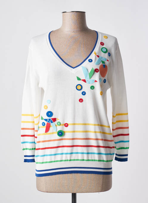 Pull col v manches courtes blanc JEI'S BY LETIZIA DENARO femme